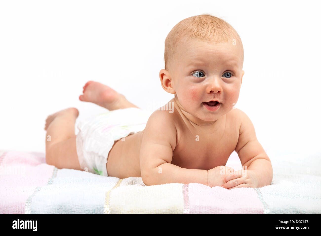 Porträt von niedlichen Baby Boy über weiß Stockfoto