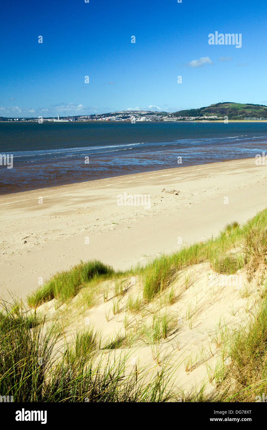 Aberavon Beach, Port Talbot, mit Blick über Swansea Bay, South Wales. Stockfoto