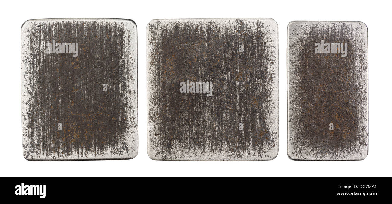 Dunkle Metallplatten, isolierte Texturen. Stockfoto