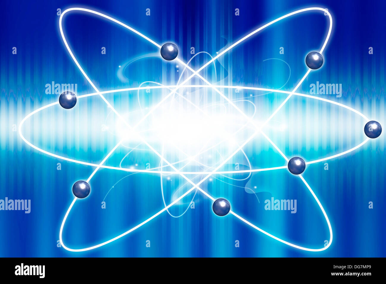 Abbildung eines Atoms mit Elektronen um den Atomkern Stockfoto