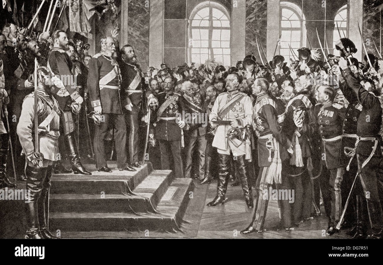 Die Proklamation von Wilhelm i. als deutschen Kaiser im Spiegelsaal von Versailles, Frankreich 18. Januar 1871. Stockfoto