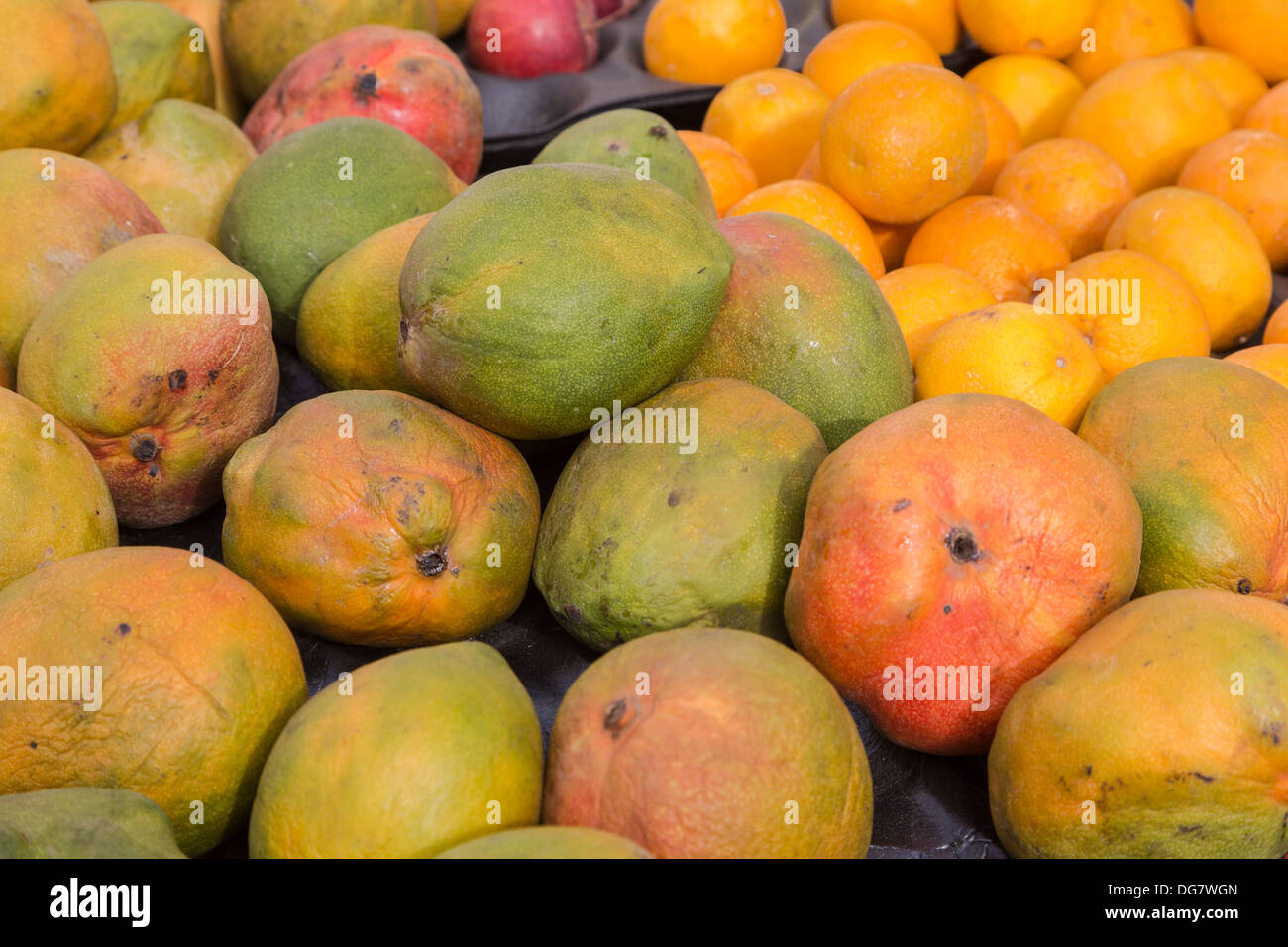 Senegal St. Louis. Mangos und Orangen an einem Street-Side-Anbieter. Stockfoto