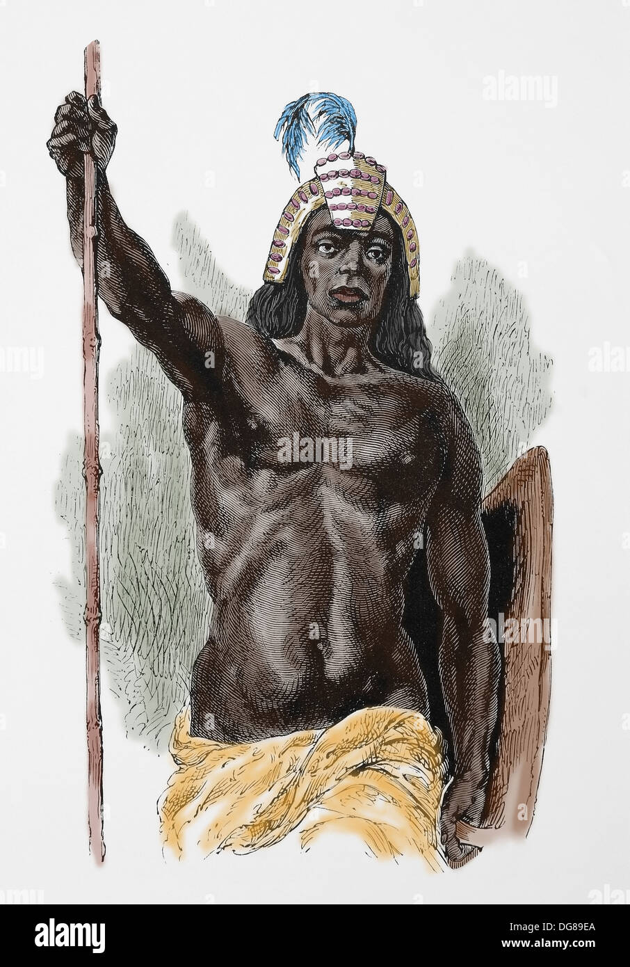 Afrika. Sudan. Nuba Chef, ca. 1880. Gravur. Späteren colouration.19th Jahrhundert. Stockfoto