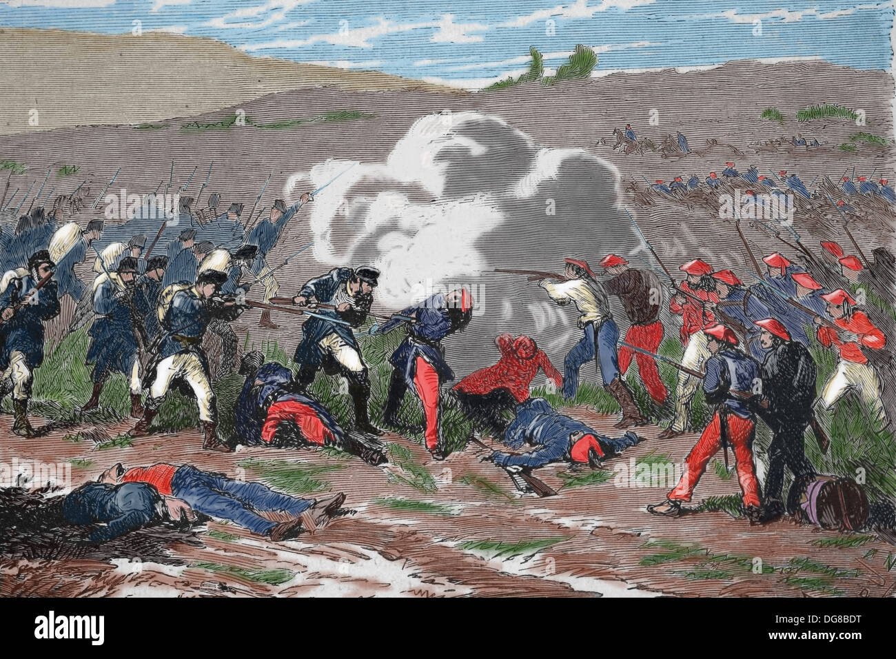 Zweiten Carlist Krieg (1846-1849). Bürgerkrieg. Farbige Gravur. Spanien. Stockfoto