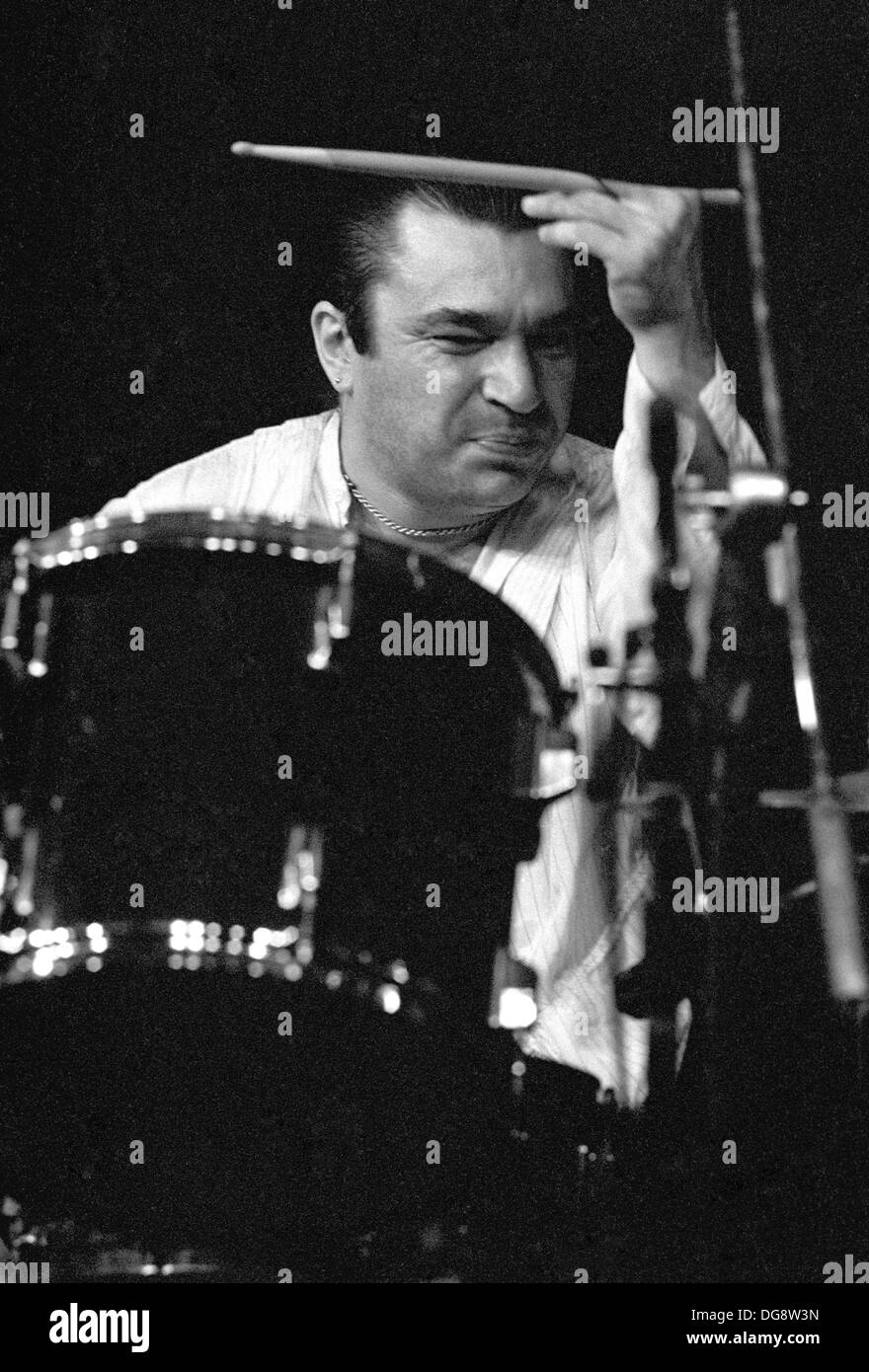 Schlagzeuger Bob Harrison die live in Montreal in den 80er Jahren. Stockfoto