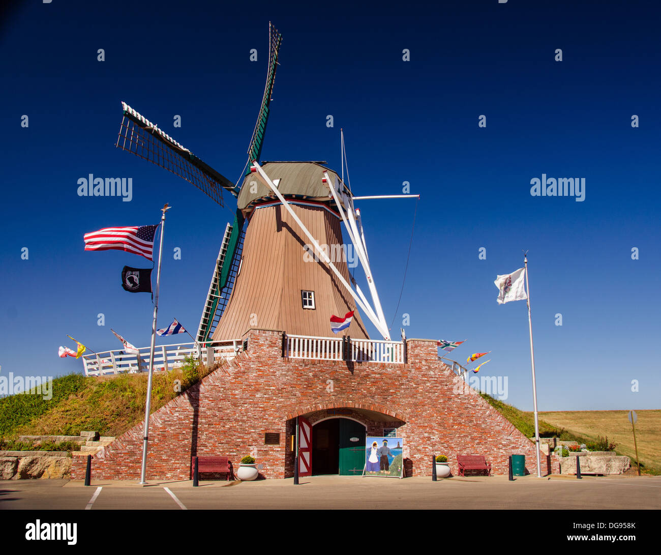 Die De-Einwanderer-Windmühle in Fulton, Illinois, einer Stadt auf dem Lincoln Highway Stockfoto