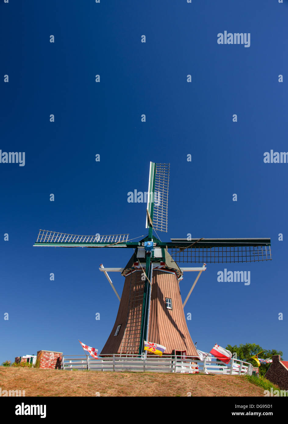 Die De-Einwanderer-Windmühle in Fulton, Illinois, einer Stadt auf dem Lincoln Highway Stockfoto