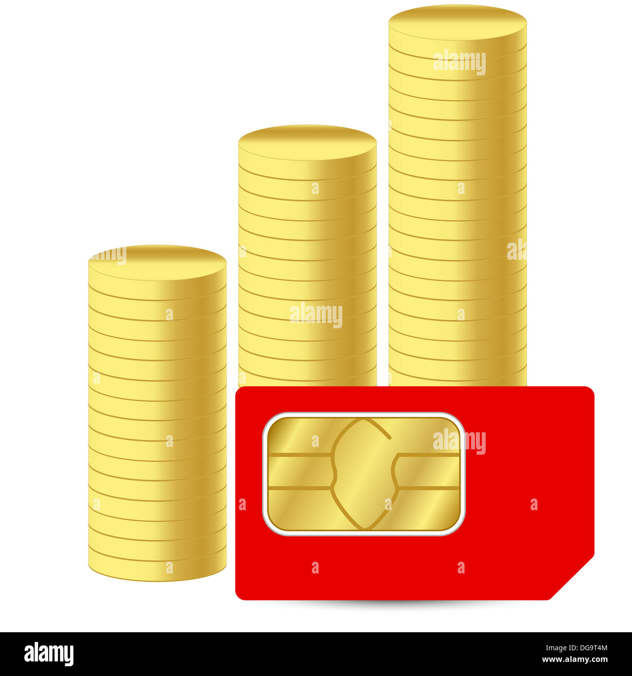 SIM-Karte mit Münzen Stockfoto