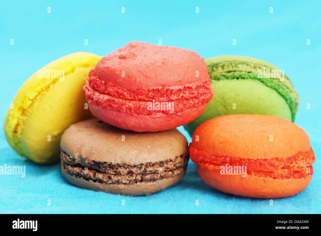 Sehr lecker, bunt, hausgemachte Makronen Cookies. Stockfoto
