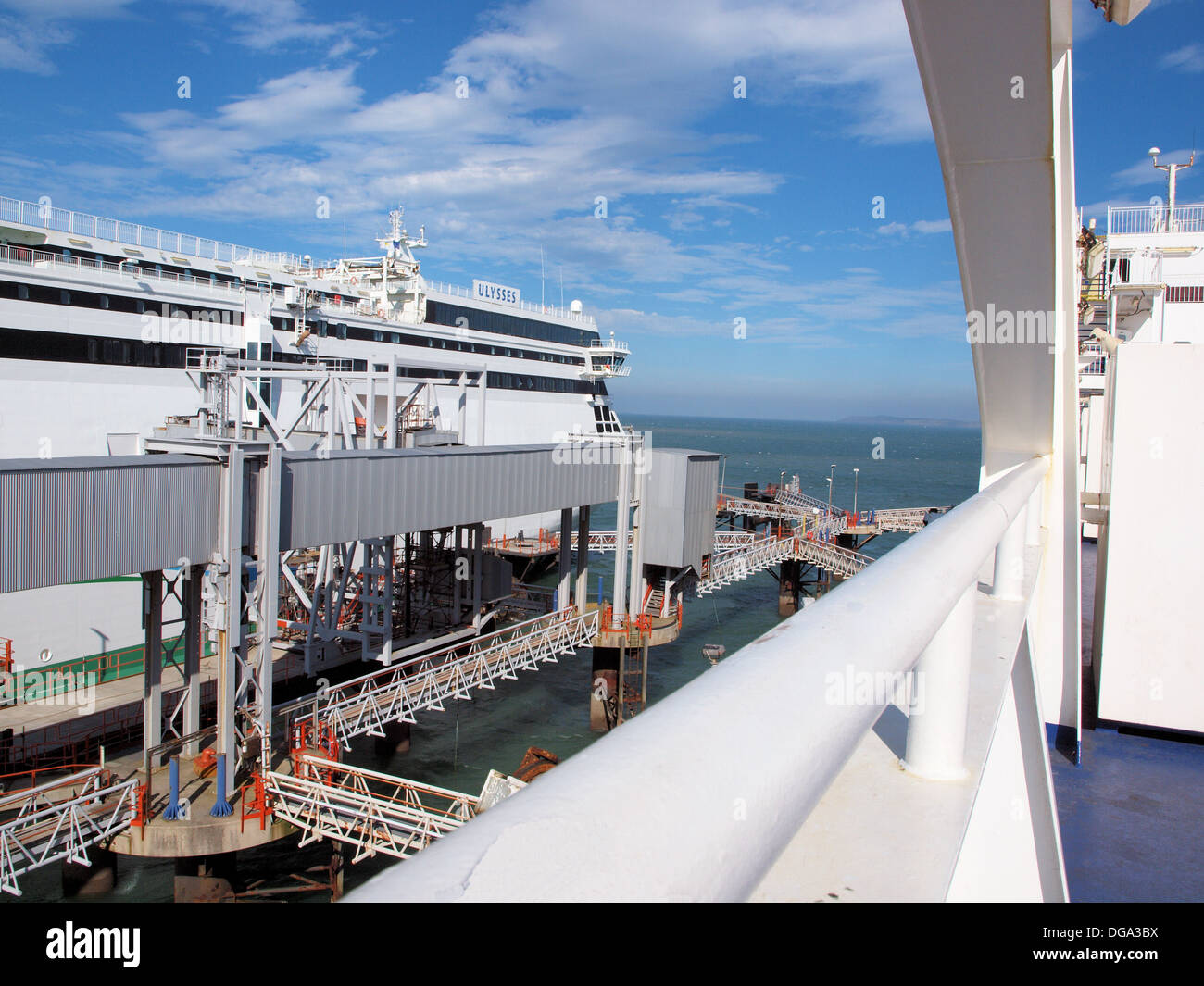 Ulysses irischen See Personen- und Fahrzeug-Fähre vertäut in Holyhead auf die Isle of Anglesey, warten auf die Abfahrt zu Dublin Irland. Stockfoto