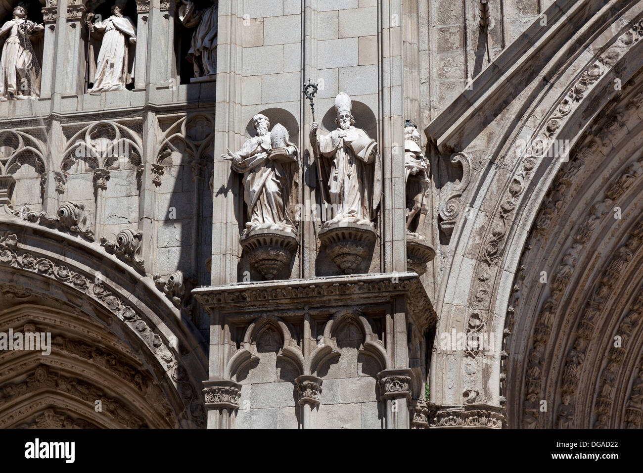 Skulpturen an der Primas-Kathedrale der Heiligen Maria von Toledo, Spanien Stockfoto