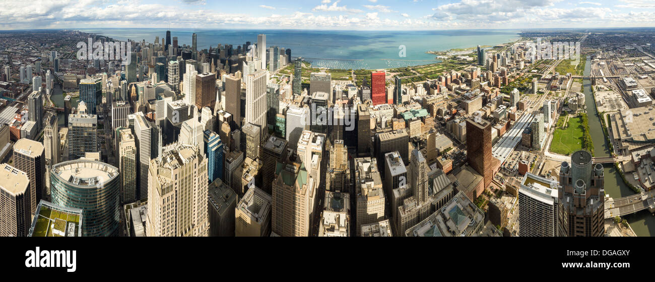Aerial 180-Grad-Panoramablick über Chicago, USA Stockfoto