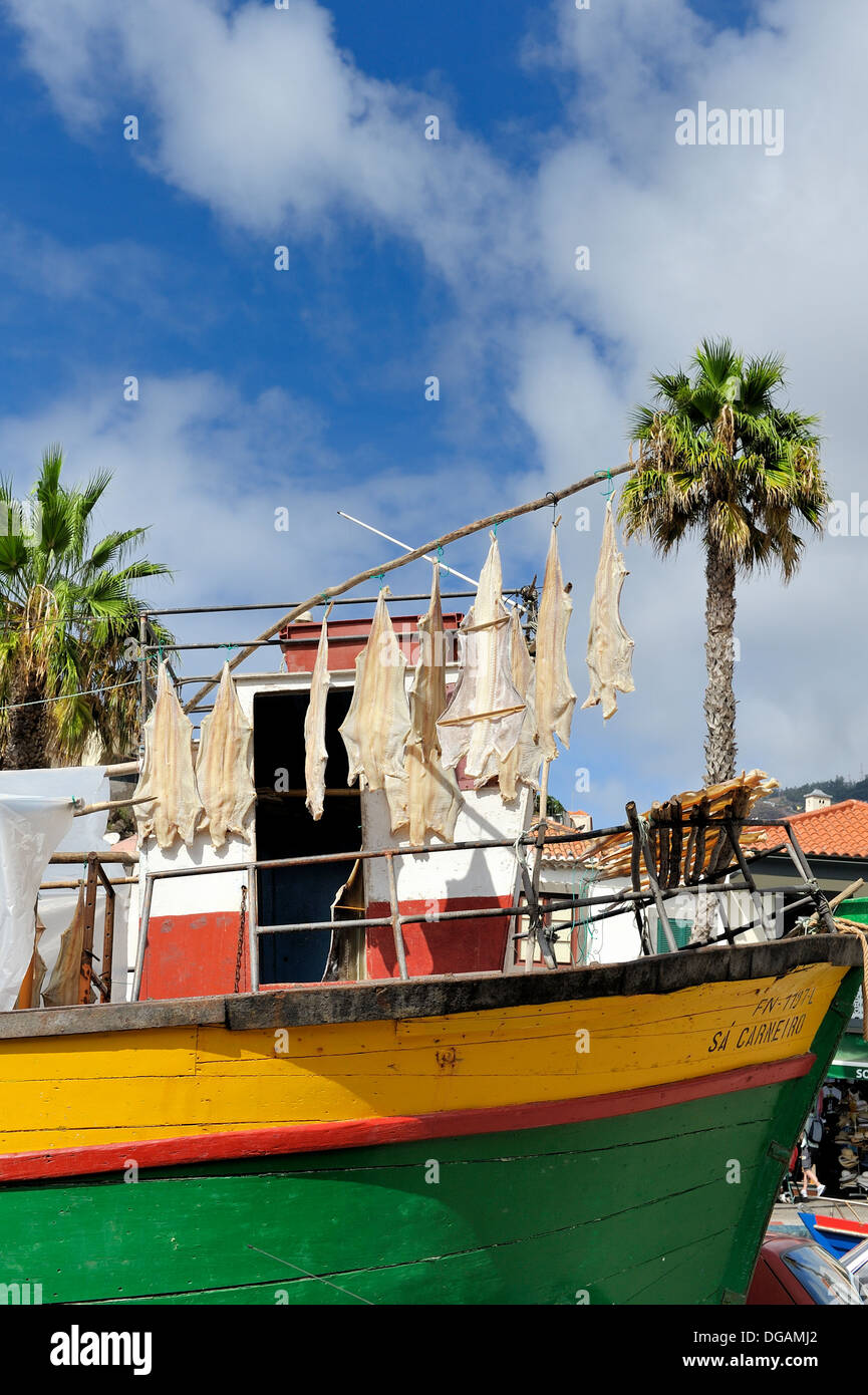 Camara de Lobos Madeira Portugal Bacalhau Stockfisch trocknen in der Sonne Stockfoto