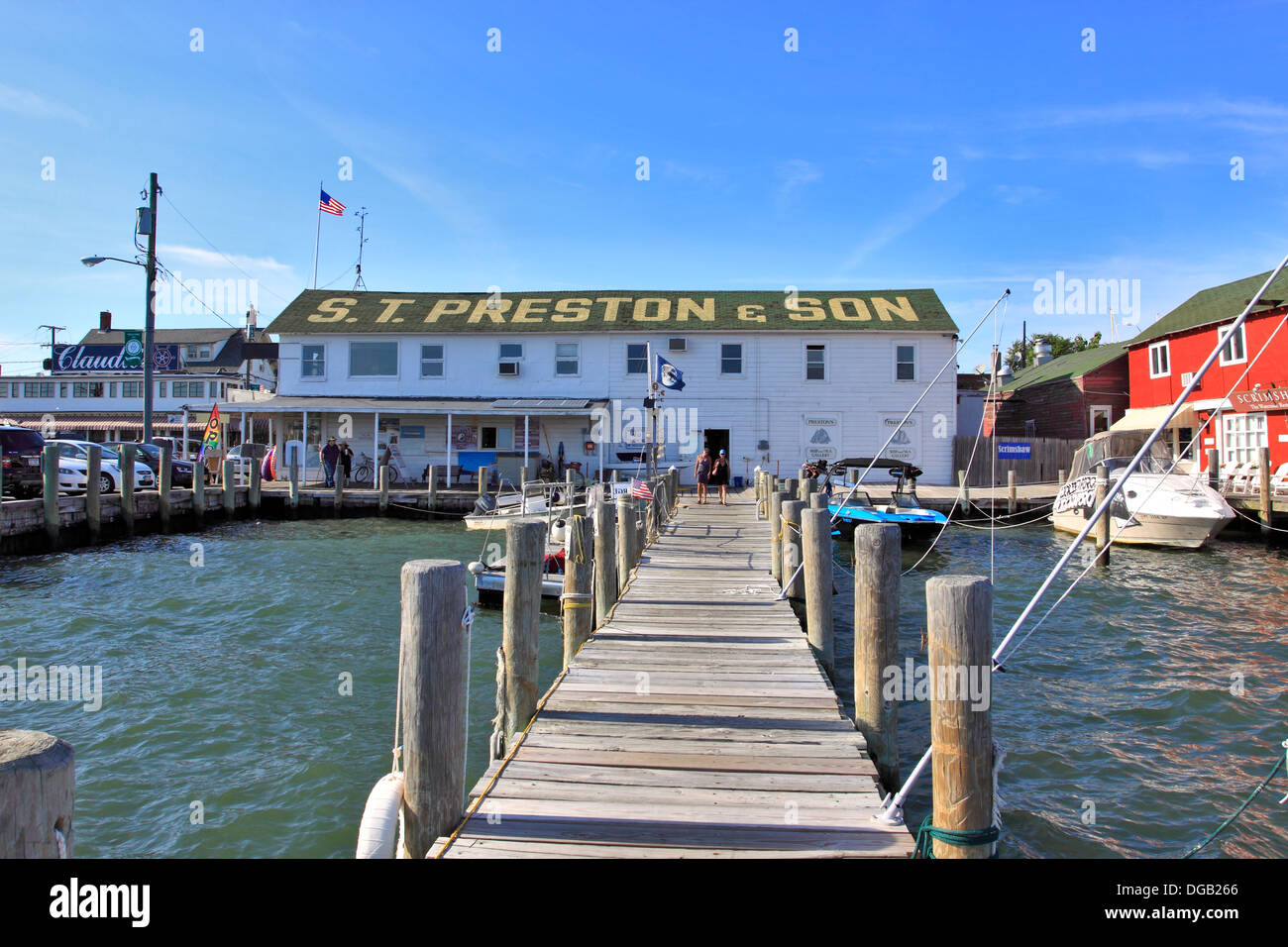 Claudios Wharf Greenport Hafen Long Island NewYork Stockfoto