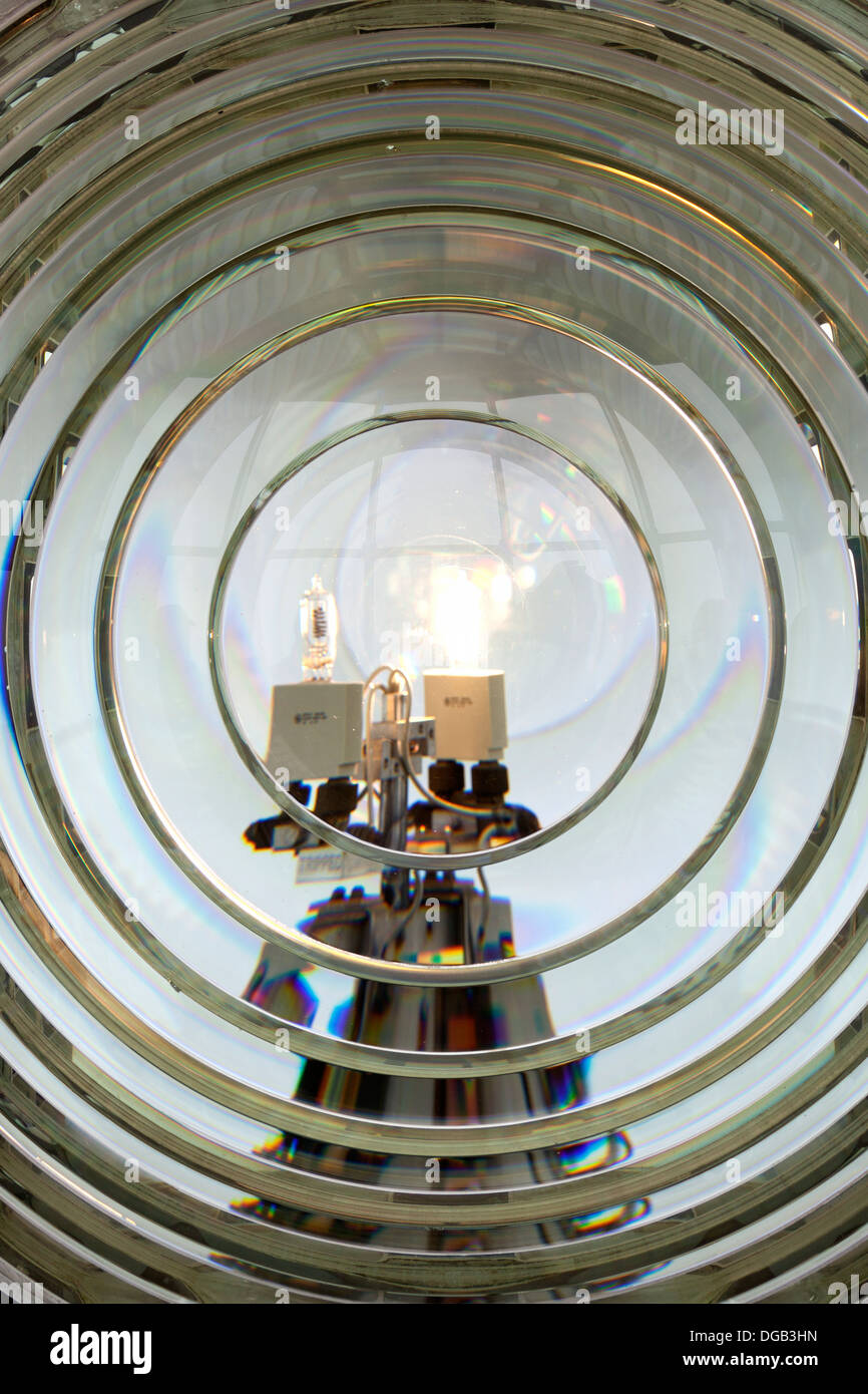 Primäre Licht und Ersatzteile am Cape Blanco Leuchtturm in der Nähe von Port Orford an Oregons Küste. Stockfoto