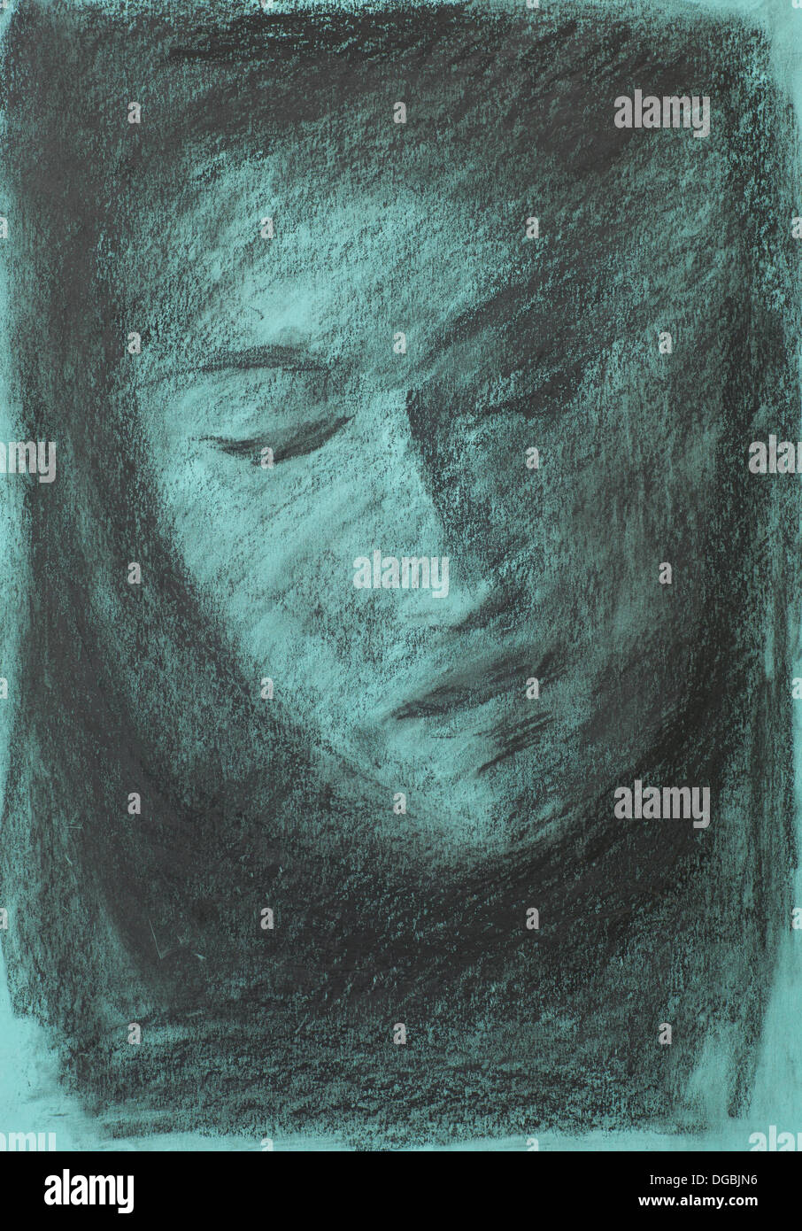 handgemalte Kohlezeichnung illustriert eine diffuse menschlichen Porträt Stockfoto
