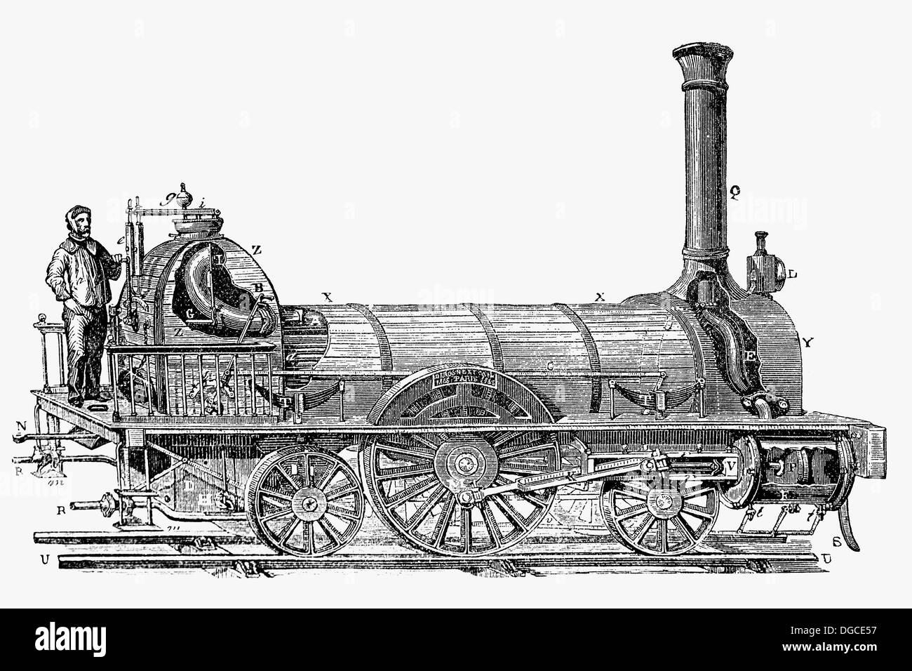 Drawing of steam locomotive -Fotos und -Bildmaterial in hoher Auflösung