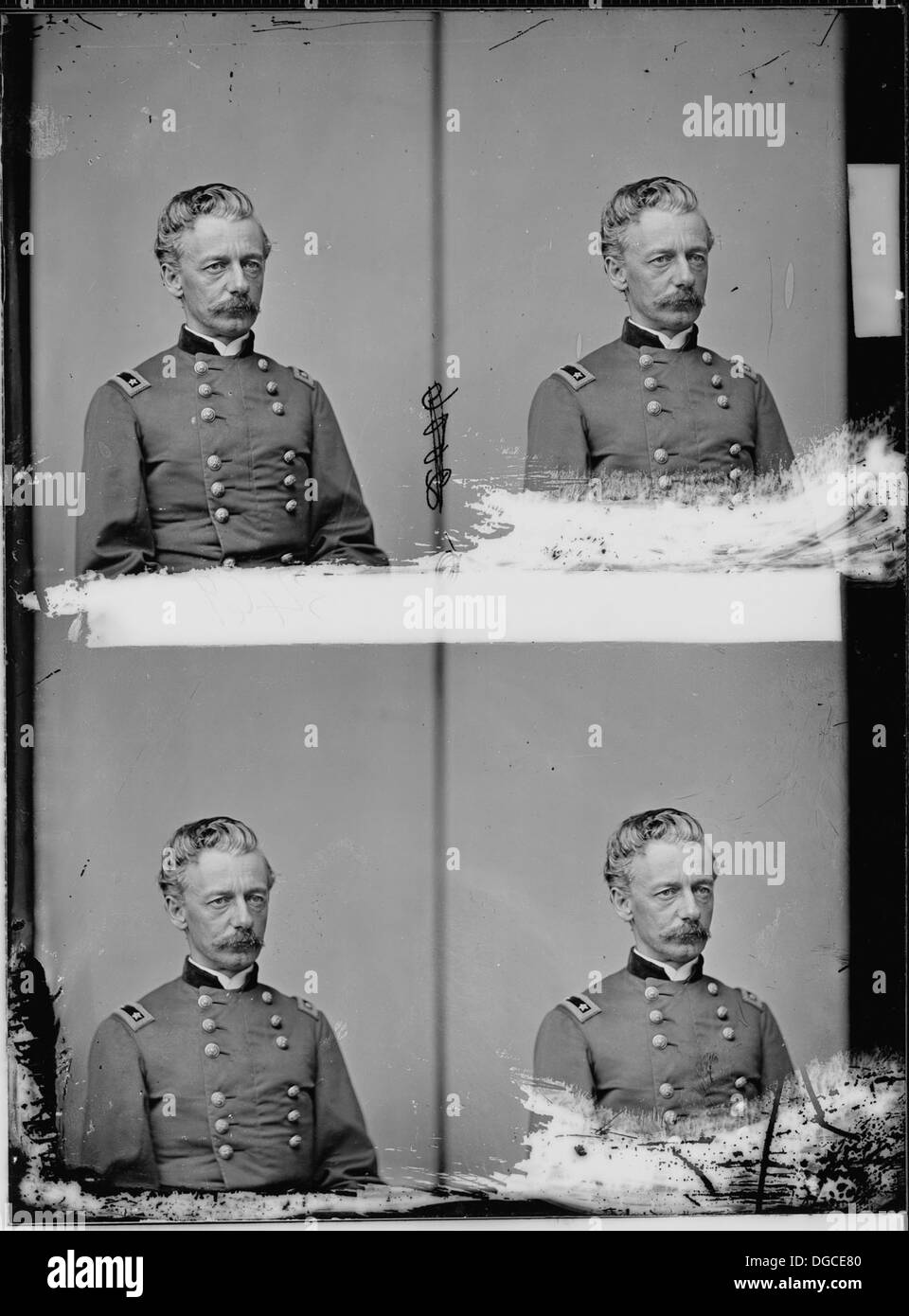 Dieses Bild ist ein formelles Porträt von General Henry W. Slocum, einem amerikanischen Militärführer, der für seine Dienste während des Bürgerkriegs bekannt ist. Das Foto spiegelt seine Karriere in der Union Army wider. Stockfoto