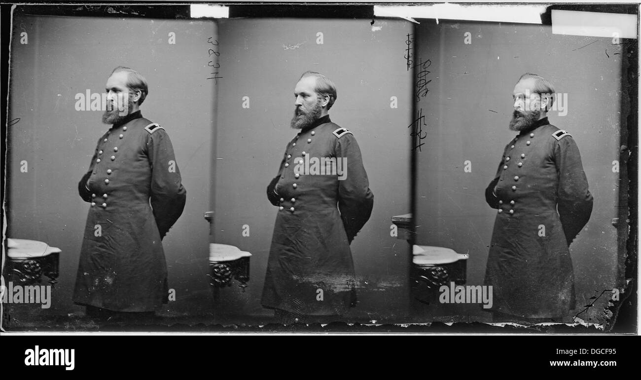 Das Bild ist ein Porträt von General James A. Garfield, dem 20. Präsidenten der Vereinigten Staaten und Gewerkschaftsgeneral während des Amerikanischen Bürgerkriegs. Garfield war bekannt für seine kurze Präsidentschaft und seinen Militärdienst. Stockfoto