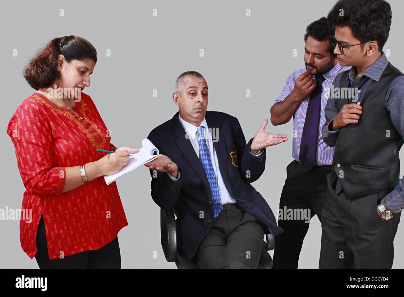 Ein Thema der Fakt Ausdruck, Boss, Austausch von Ideen mit Personal Stockfoto