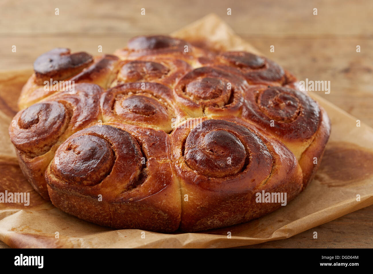 Köstliche hausgemachte Zimt Rollen Kuchen Stockfoto