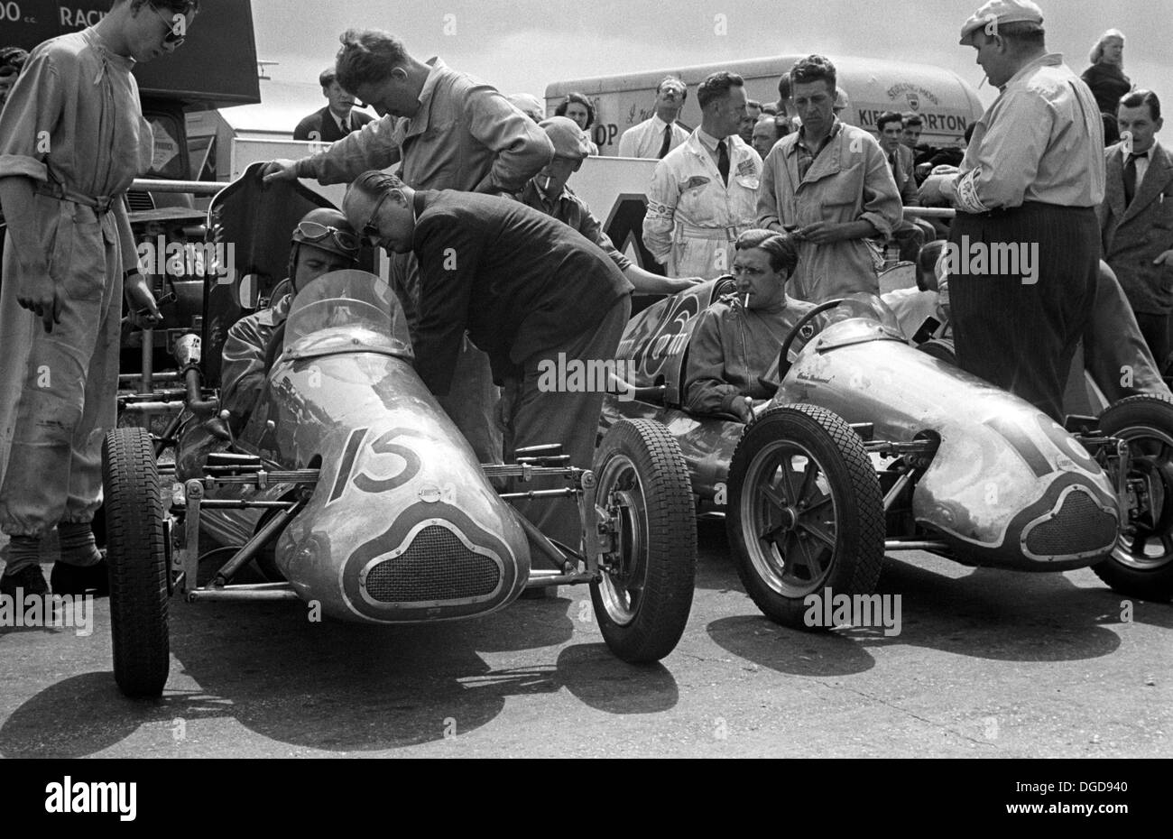 Brandon, braun, Ecurie Richmond 500cc F3 Coopers, Jimmy Richmond, Ginger Devlin.British GP, Silverstone England 14. Juli 1951. Stockfoto