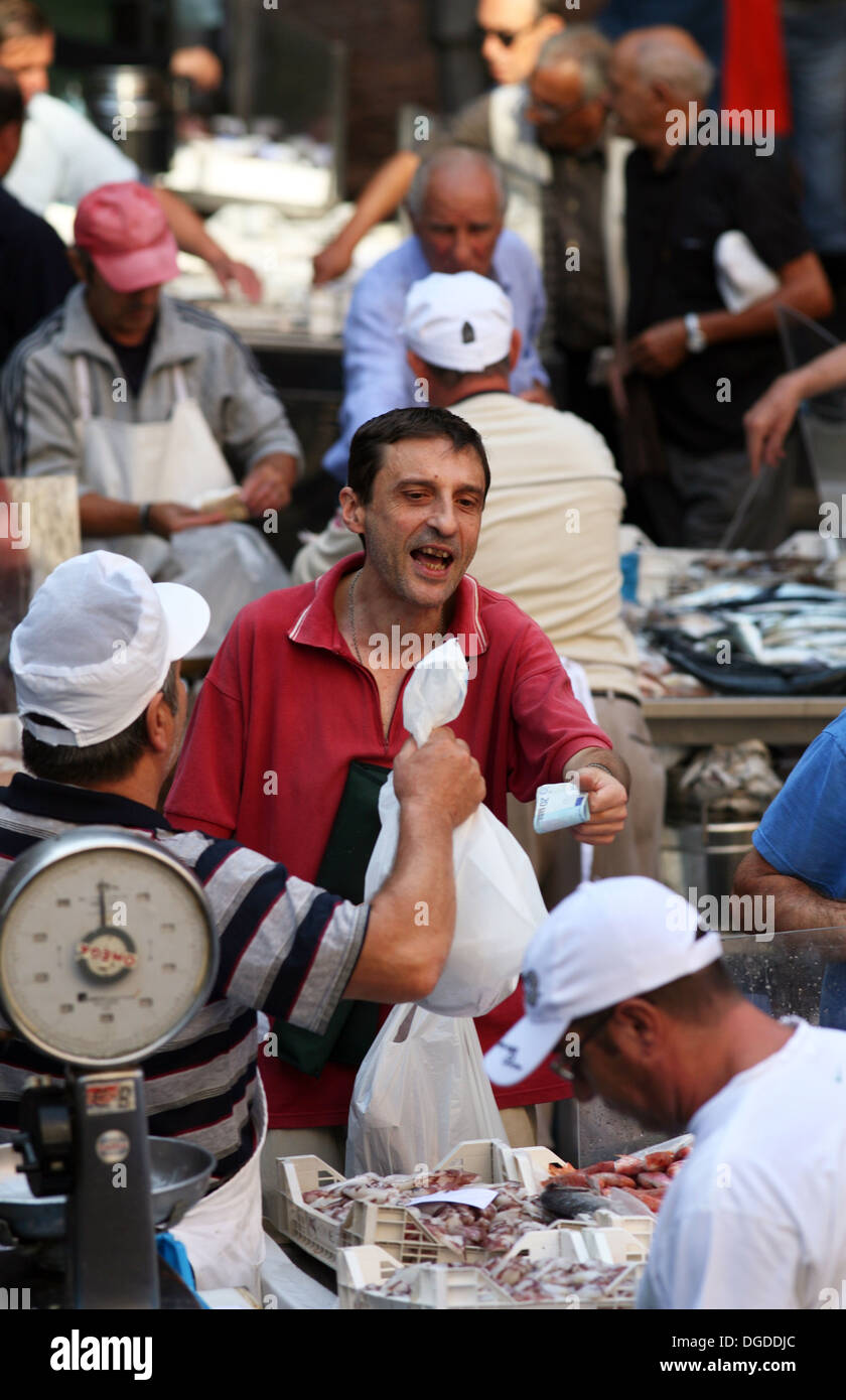 Fischmarkt, Catania, Sizilien, Italien. Stockfoto