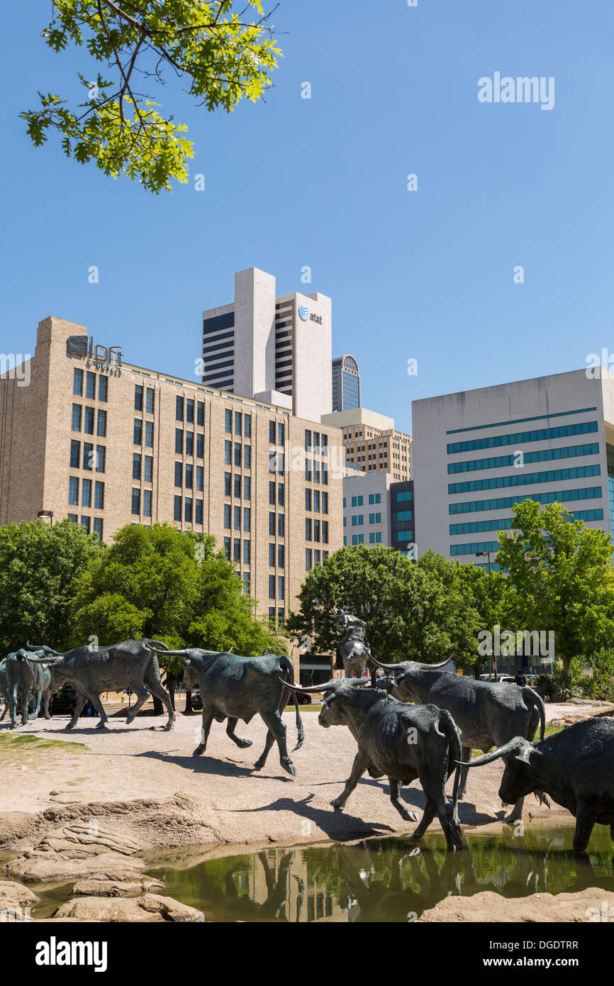 Bronze Skulpturen Vieh fahren Pioneer Plaza Dallas Texas USA Stockfoto