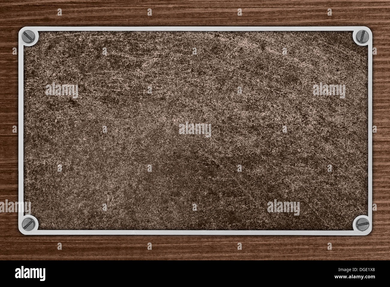 Braun Metall Hintergrund in silbernen Rahmen auf die Maserung des Holzes aus Holz Textur Stockfoto