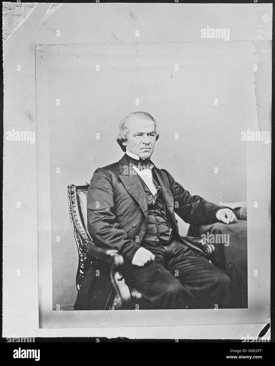 Ein Porträt von Andrew Johnson, dem 17. Präsidenten der Vereinigten Staaten, der nach der Ermordung von Abraham Lincoln sein Amt übernahm und das Land während der Wiederaufbau-Ära führte. Stockfoto