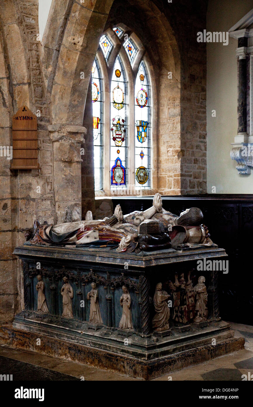 Grab von Sir Richard Knightley und seine Frau Jane zu Fawsley Hall St Mary's Church. 13. jahrhundert Stockfoto