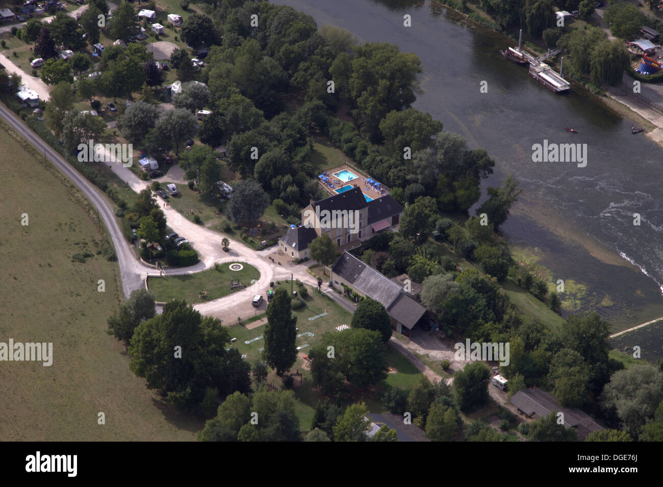 Camping Le Moulin Fort, im Besitz British Campingplatz in das Loire-Tal, Frankreich, Luftbild Stockfoto