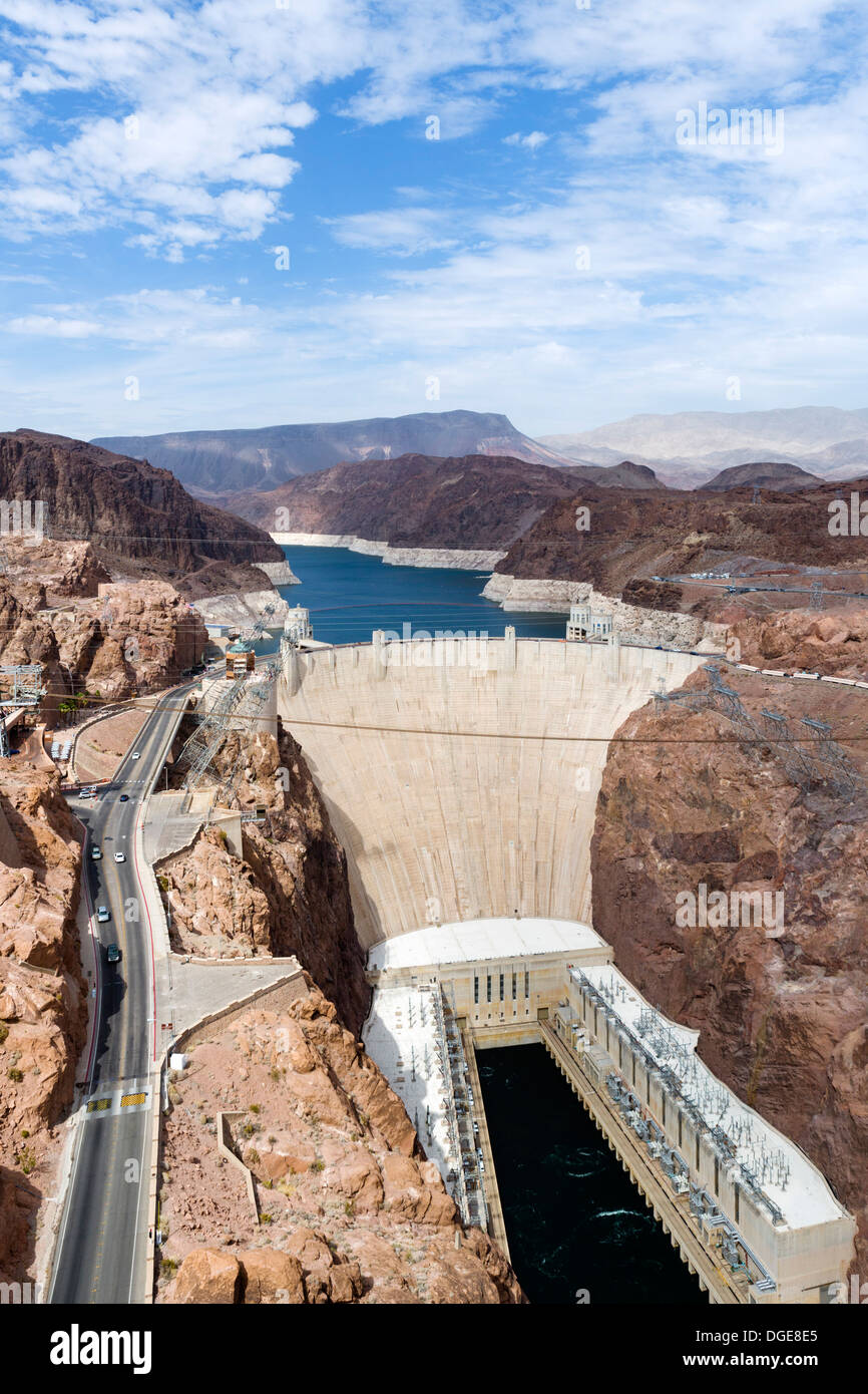 Der Hoover-Staudamm mit Blick auf Lake Mead von der Mike O' Callaghan-Pat Tillman Memorial Bridge, Nevada / Arizona state Line, USA Stockfoto