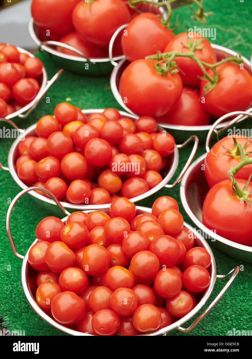 Tomaten zum Verkauf an der Kingston, London Bauernmarkt, England Stockfoto