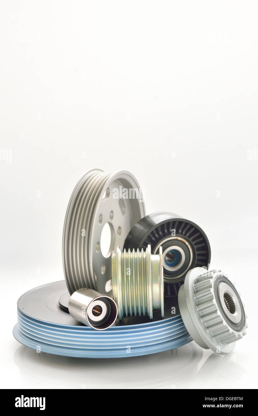 Arten von Rollen- und timing Riemengetriebe isoliert Stockfoto