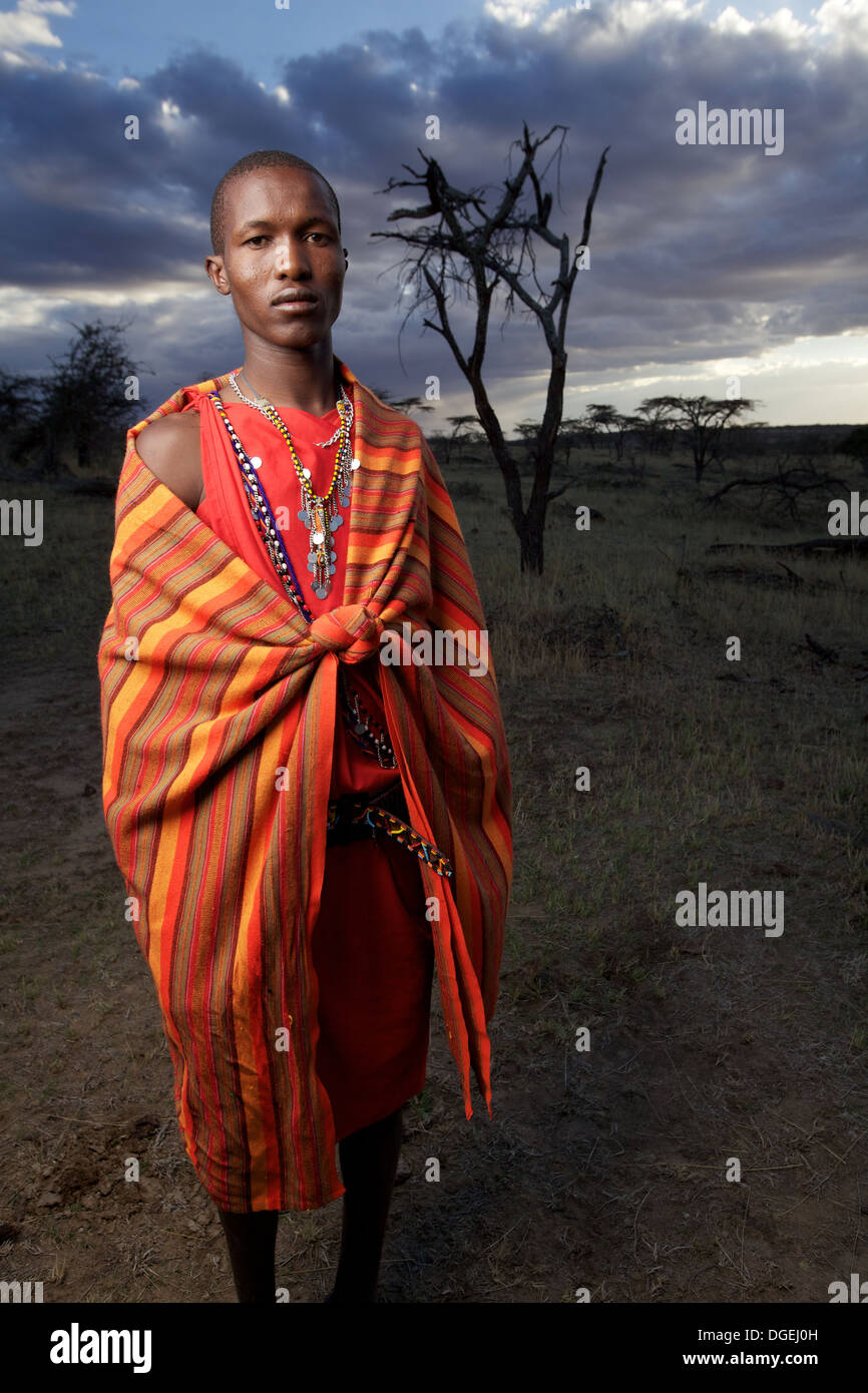 Maasai Mann Porträt, Mara-Region, Kenia Stockfoto