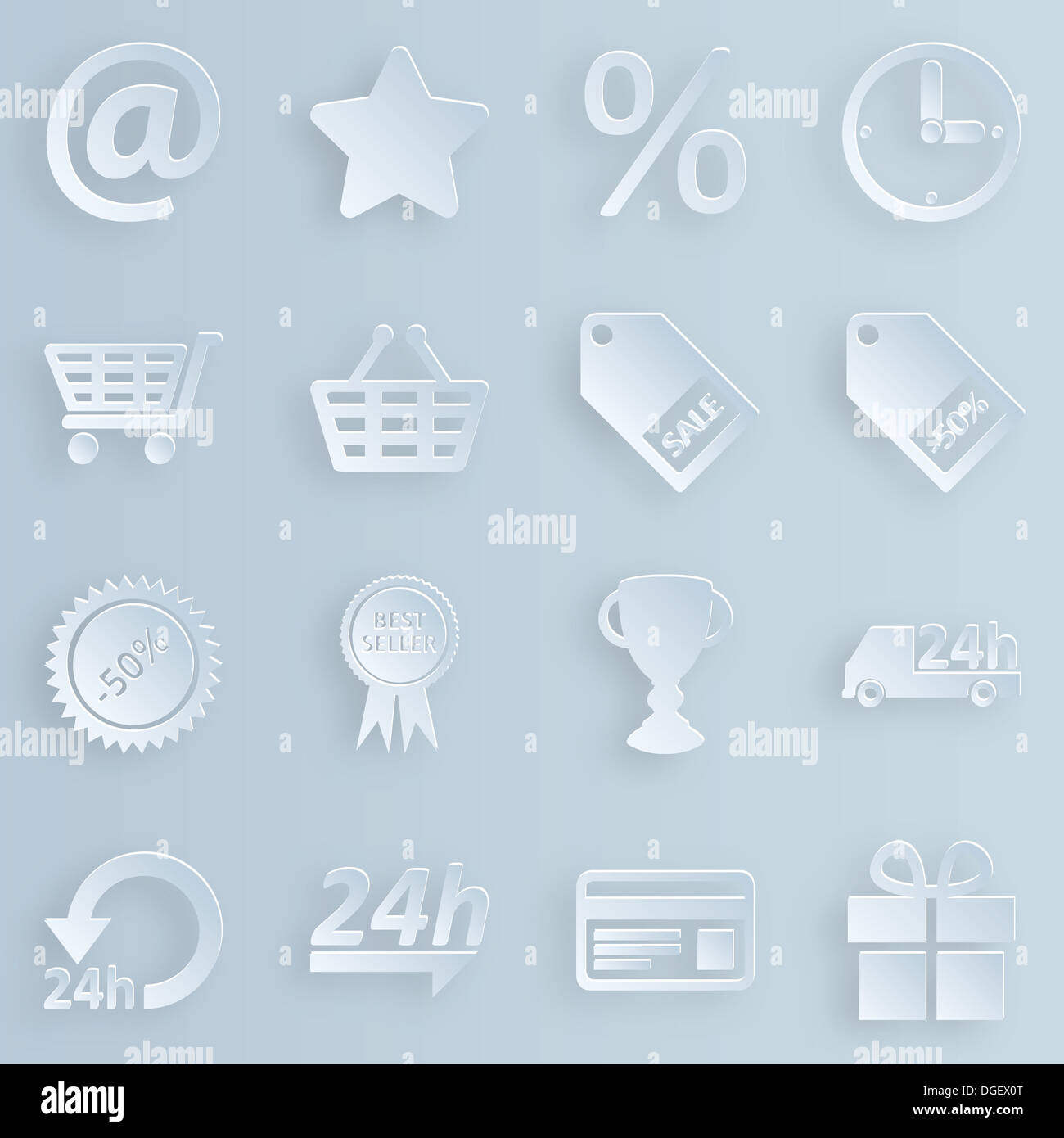 Business, Technologie, e-Commerce, Web und shopping Icons set Papier Stil Stockfoto