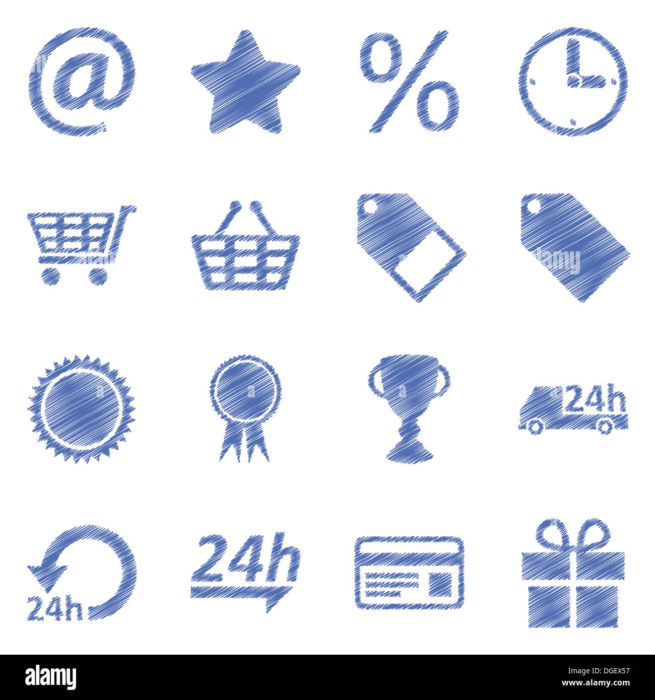 Wirtschaft, Technologie, e-Commerce, Web und shopping Kugelschreiber gezeichnet Symbole Papier Stil festlegen Stockfoto