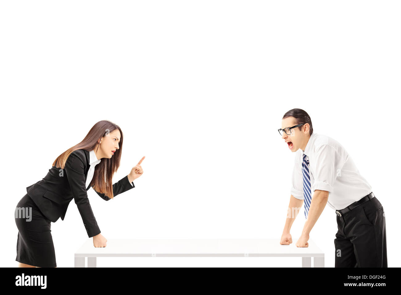 Wütend Geschäftsmann, Geschäftsfrau, die droht anzuschreien Stockfoto