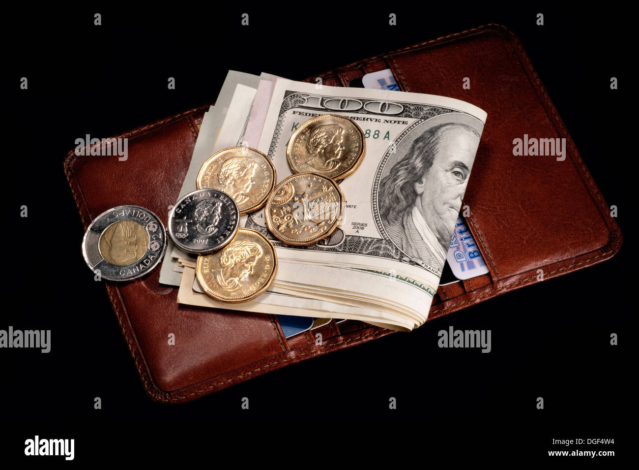 Geld und Geldbeutel Stockfoto