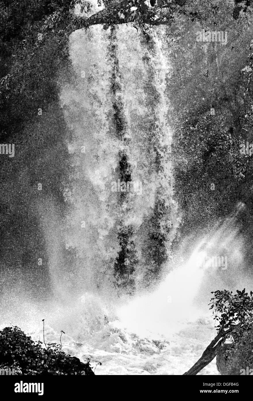 Argentinien, Iguazú Nationalpark: schwarz / weiß Bild zeigt individuelle Kaskade von Iguaçu-Wasserfälle Stockfoto