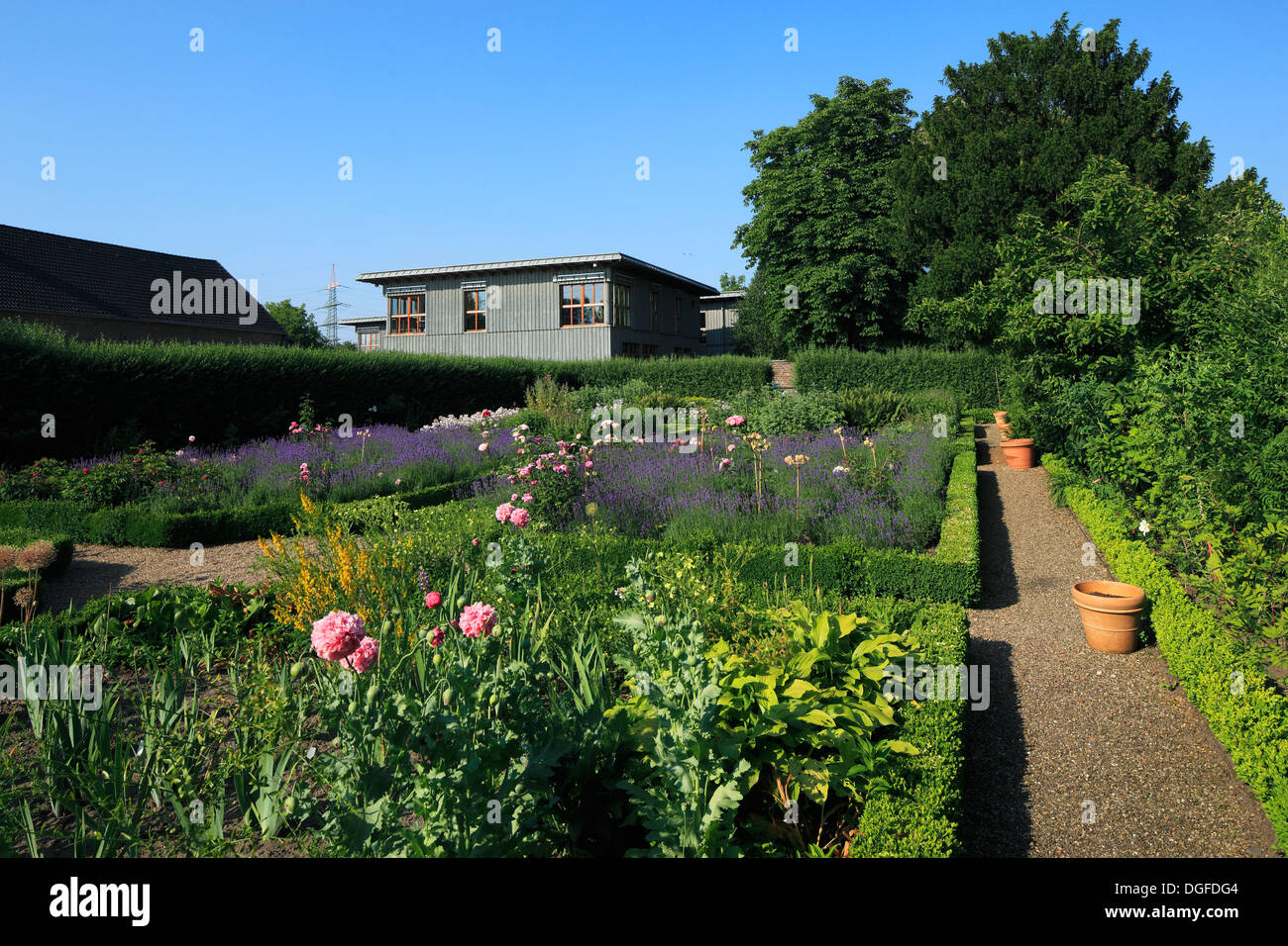 Bauerngarten am Haus Ripshorst, Rasenspiels Zum Emscher Landschaftspark, Oberhausen, Ruhrgebiet, Nordrhein-Westfalen Stockfoto