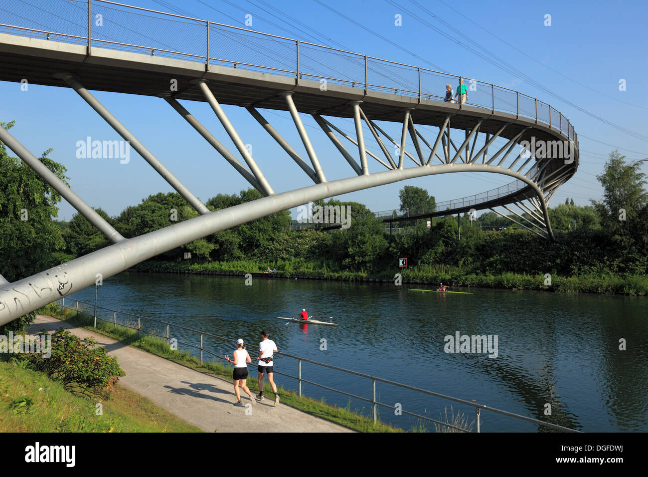 D-Oberhausen, Ruhrgebiet, Niederrhein, Rheinland, Nordrhein Westfalen, NRW, internationale Ausstellung Emscher Park, Emscher Landschaftsgarten, Rhein-Herne-Kanal, Ripshorst Brücke, Fußgängerbrücke Stockfoto