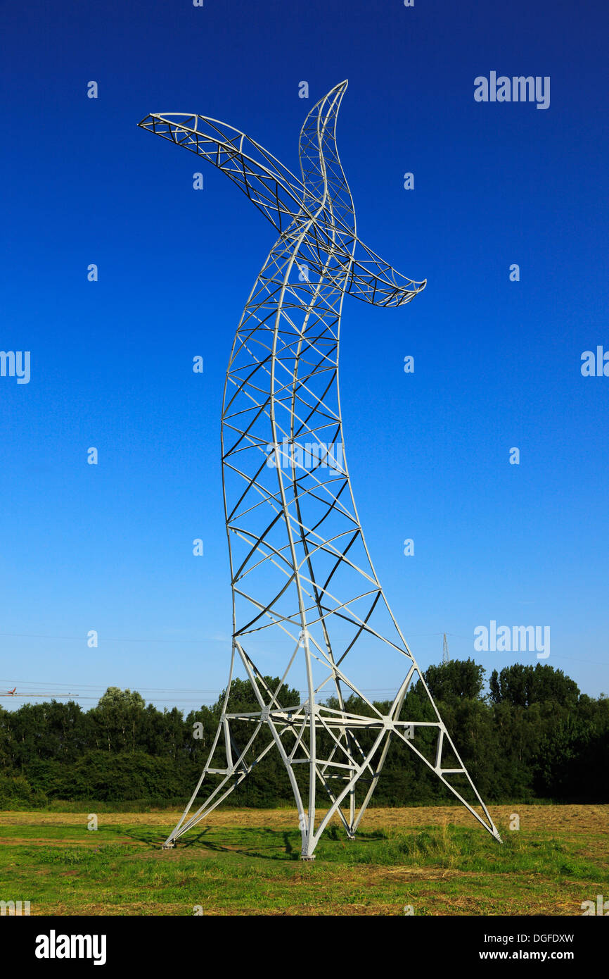 Der Tanzende Strommast "Zauberlehrling" von "Inges Idee" Bei der Ausstellung Emscherkunst Im Emscher Landschaftspark Bei Haus Ripshorst, Oberhausen, R Stockfoto