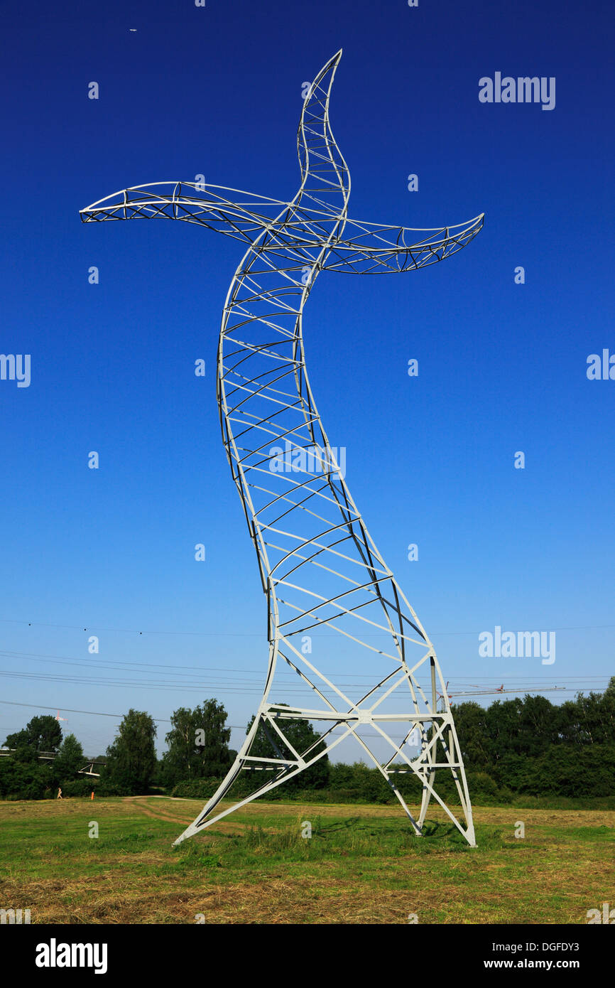 Der Tanzende Strommast "Zauberlehrling" von "Inges Idee" Bei der Ausstellung Emscherkunst Im Emscher Landschaftspark Bei Haus Ripshorst, Oberhausen, R Stockfoto