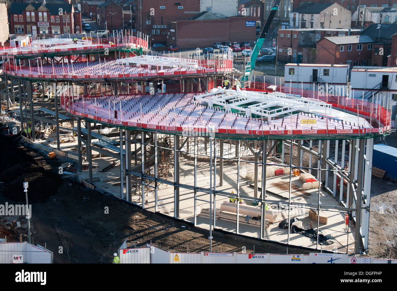 Neuen Verkehrsknotenpunkt im Bau (Feb 2013) in Rochdale, Greater Manchester, England UK. Stockfoto