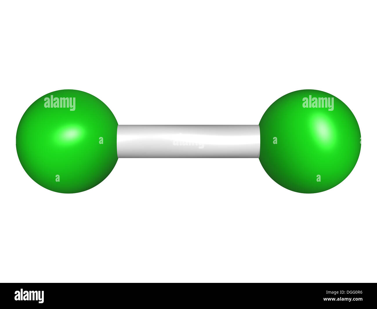 Elementares Chlor (Cl2), molekulare Modell. Atome sind als Kugeln mit konventionellen Farbcodierung vertreten: Chlor (grün) Stockfoto