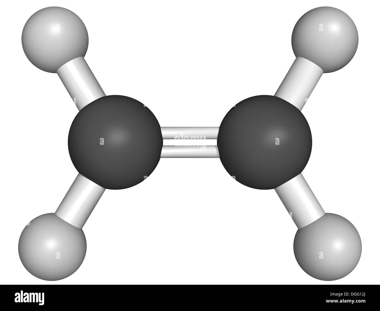Pflanzenhormon Ethylen (Ethen) und Polyethylen (PE) Baustein, Molekülmodell. Stockfoto