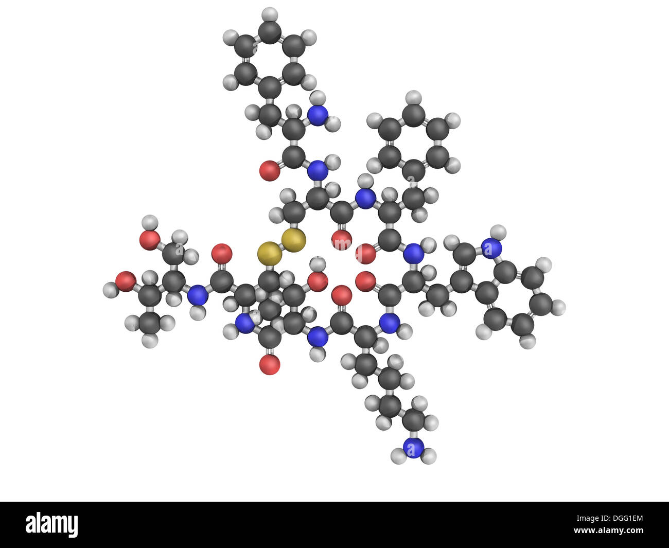 Orlistat Fettleibigkeit Medikament, chemische Struktur. Atome werden als Kugeln mit konventionellen Farbkodierung dargestellt. Stockfoto