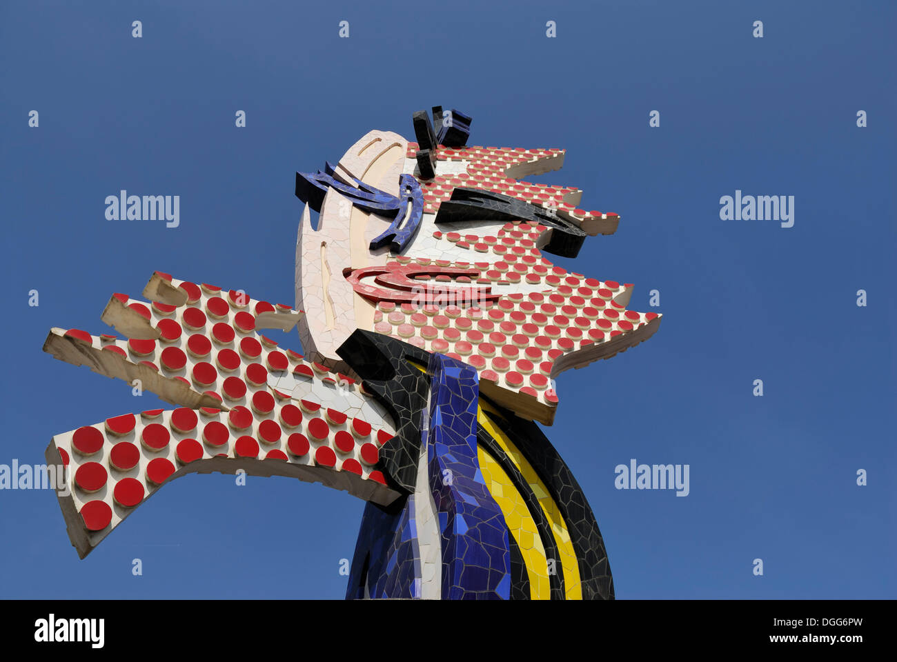 El Cap de Barcelona, Barcelona-Kopf, Pop-Art-Skulptur von Roy Lichtenstein, Barcelona, Katalonien, Spanien, Europa, PublicGround Stockfoto